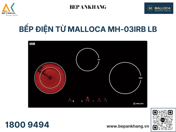 Bếp Điện Kính Âm 3 Vùng Nấu Kết Hợp 1 Hồng Ngoại 2 Từ MALLOCA  MH-03IRB LB - Việt Nam